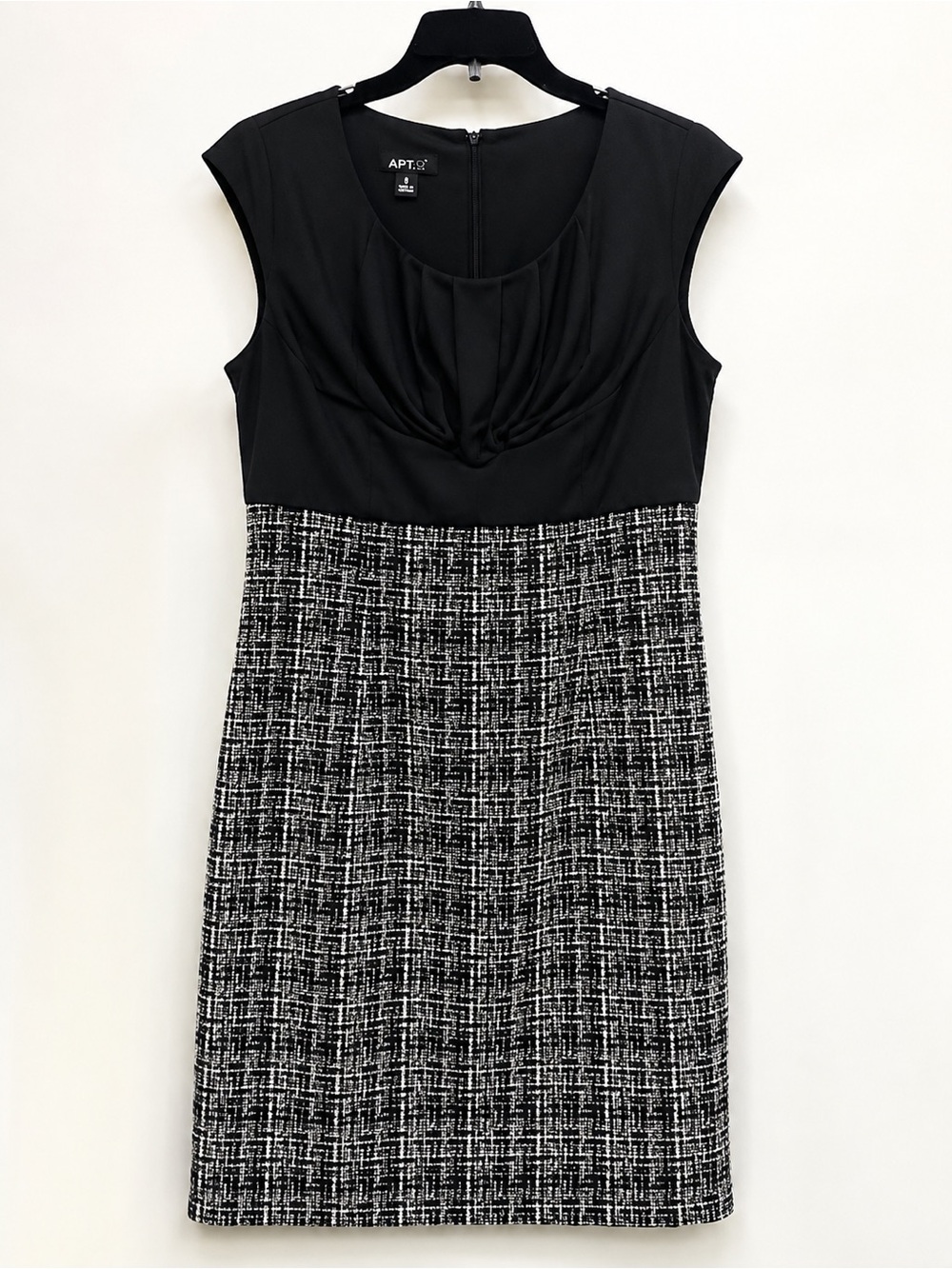 Alyx Black Draped Bodice Tweed Midi Dress